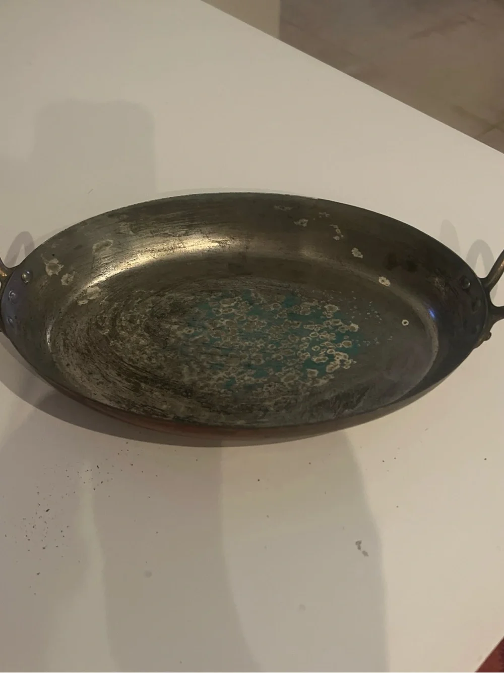 William Sonoma 10x7 Copper Au gratin Oval Pan/Brass Handles France